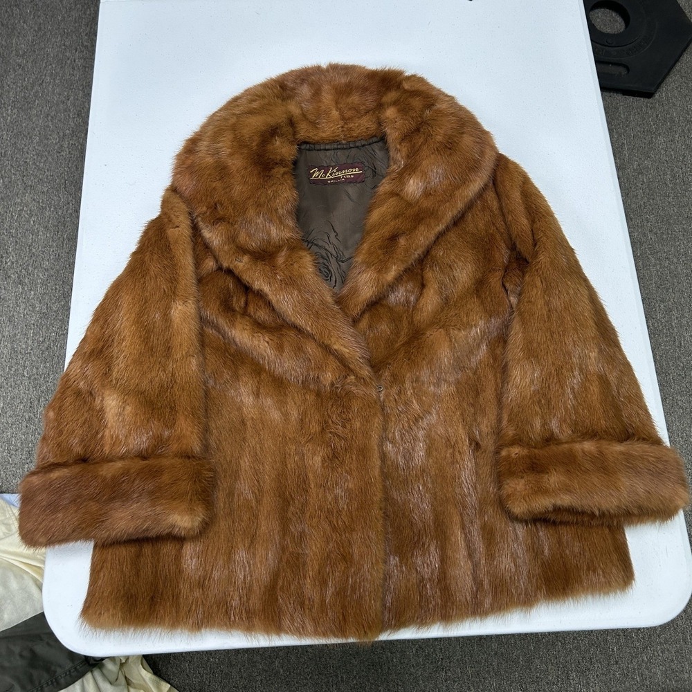 McKinnon Furs Mink Jacket Womens Honey Brown Vintage Shawl Collar Cuffed Coat